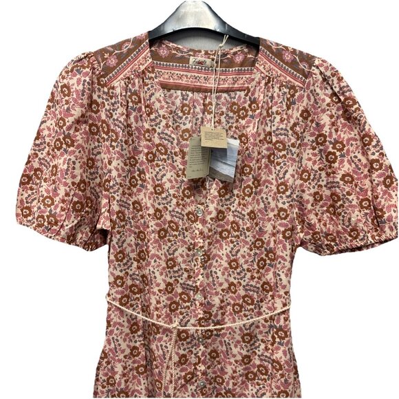 Faherty Women’s Orinda Floral Earth Peasant Sleeve Bohemian Maxi Sundress Medium - Picture 9 of 15